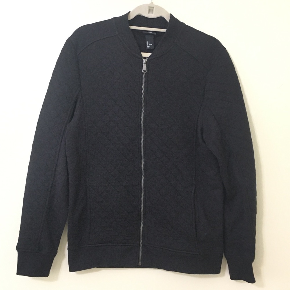 H&M Men’s Medium Bomber Quilted Jacket Black EUC